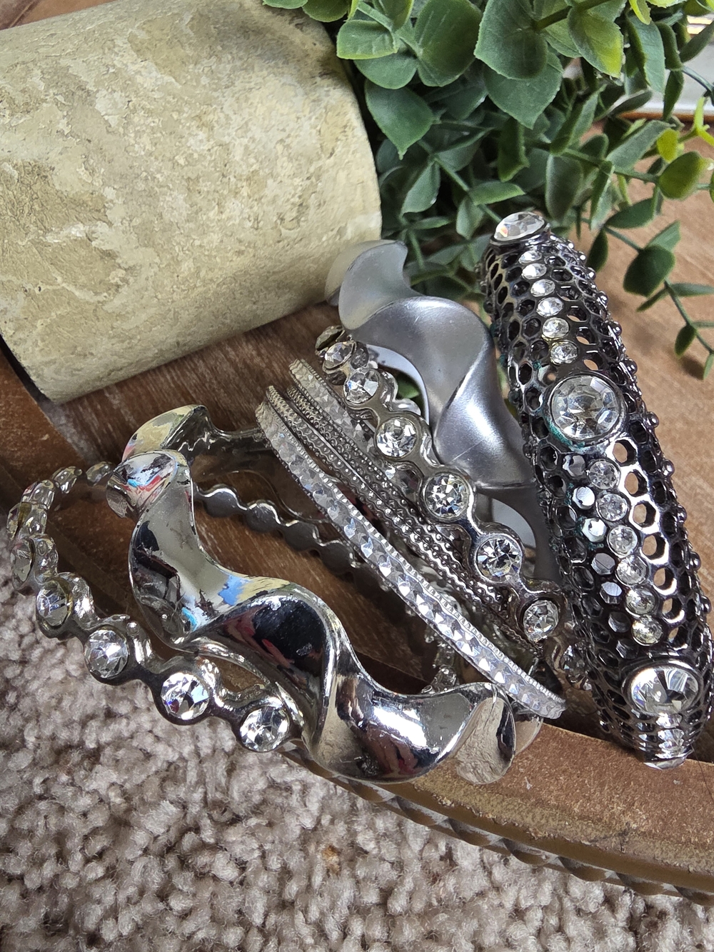 Silver Crystal Multi-Stack Bracelet Set - Picture 2 of 4
